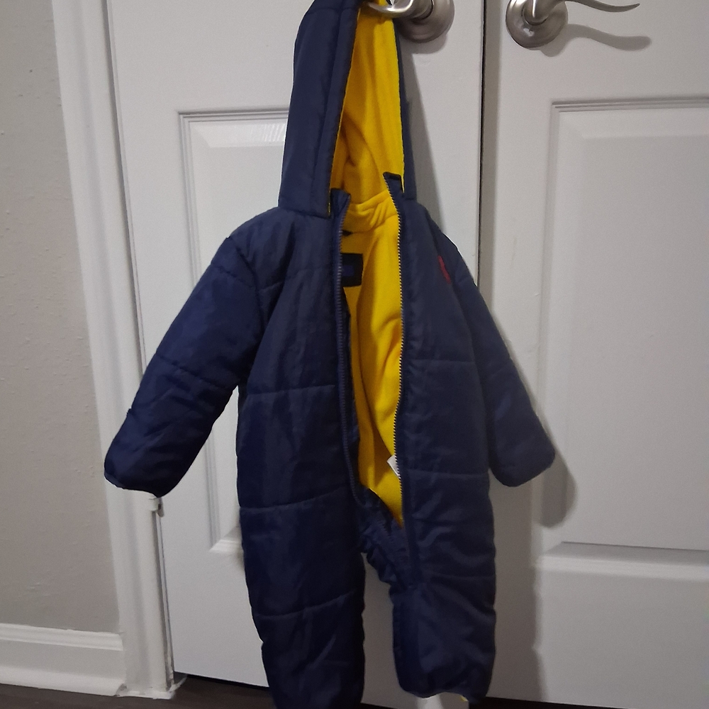 Navy Blue and Yellow Hooded Snowsuit